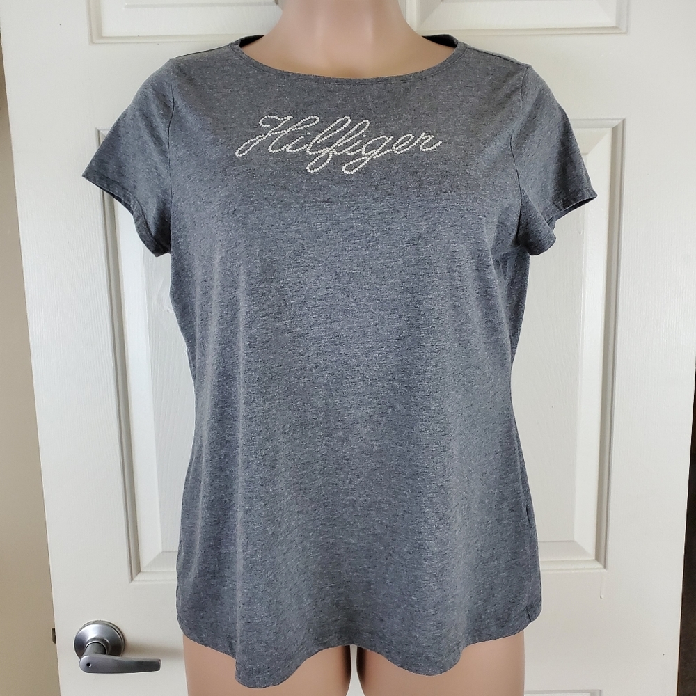 Tommy Hilfiger Grey Short Sleeve Studded Top
